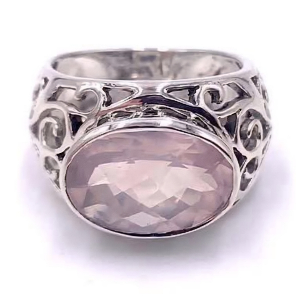 NICKY BUTLER 925 Sterling Silver Rose Quartz Designer Signed NB Ring Size 9.5